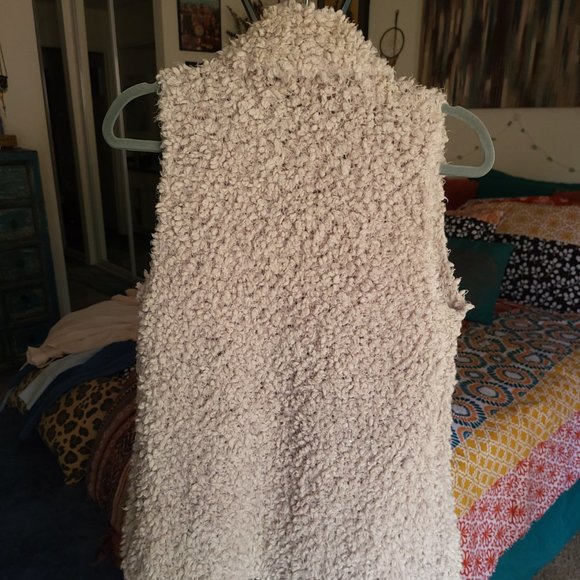 next Beige Furry Vest w/ Side Pockets, Size Small - Picture 2 of 6